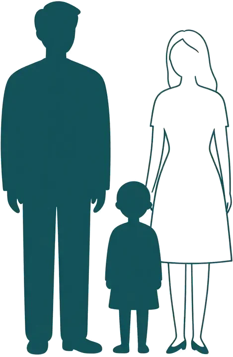 Illustration: Zwei Erwachsene stehen schützend neben einem Kind
