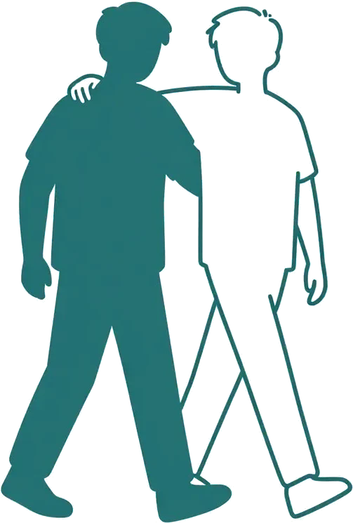 Illustration: Ein Jugendlicher stützt einen anderen beim Gehen